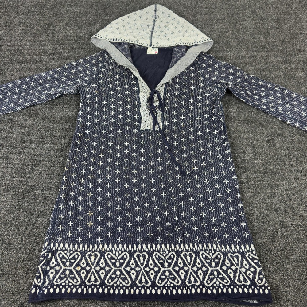 Intimately Free People Navy White Geometric Knit Tunic Top XS Tie Front Boho